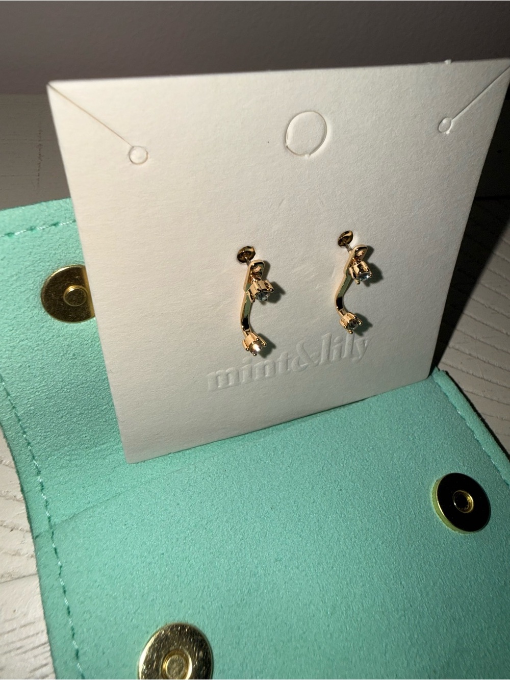 mint&lily Gold Curved Drop Stud Earrings - Gold